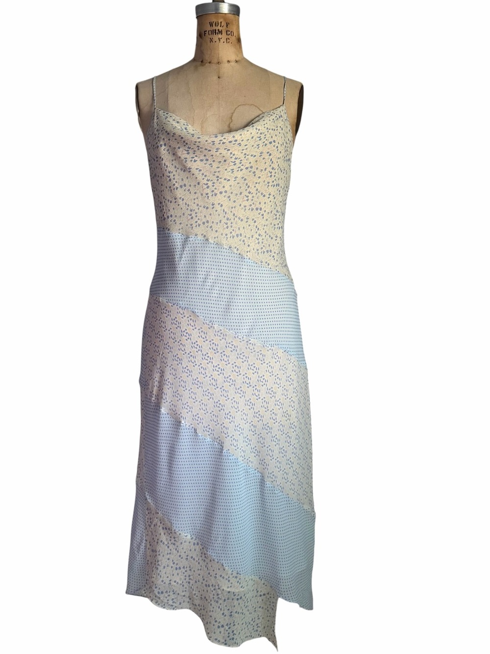 EXPRESS Blue Floral Patchwork Slip Dress Cottagecore Midi Dress Size 11/12
